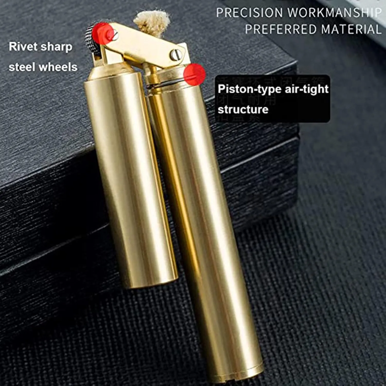 Amposei Kerosene Copper Lighter, Vintage Trench Creative Windproof Brass Cool Wheel Kerosene Oil Lighter for Camping BBQ Kitchen, Gifts Men Father (Gold)