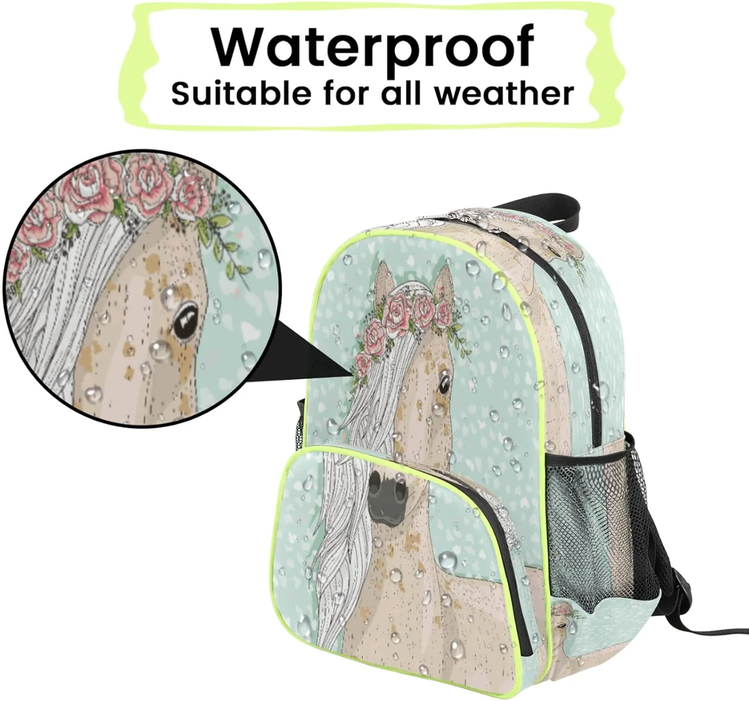 Animal Horse Kids Backpack for Boys Girls, Horse Flower Toddler Backpack School Bag Water Resistant Bookbag Travel Children Bag, Nursery Junior Primary Student Preschool Backpack With Chest Strap