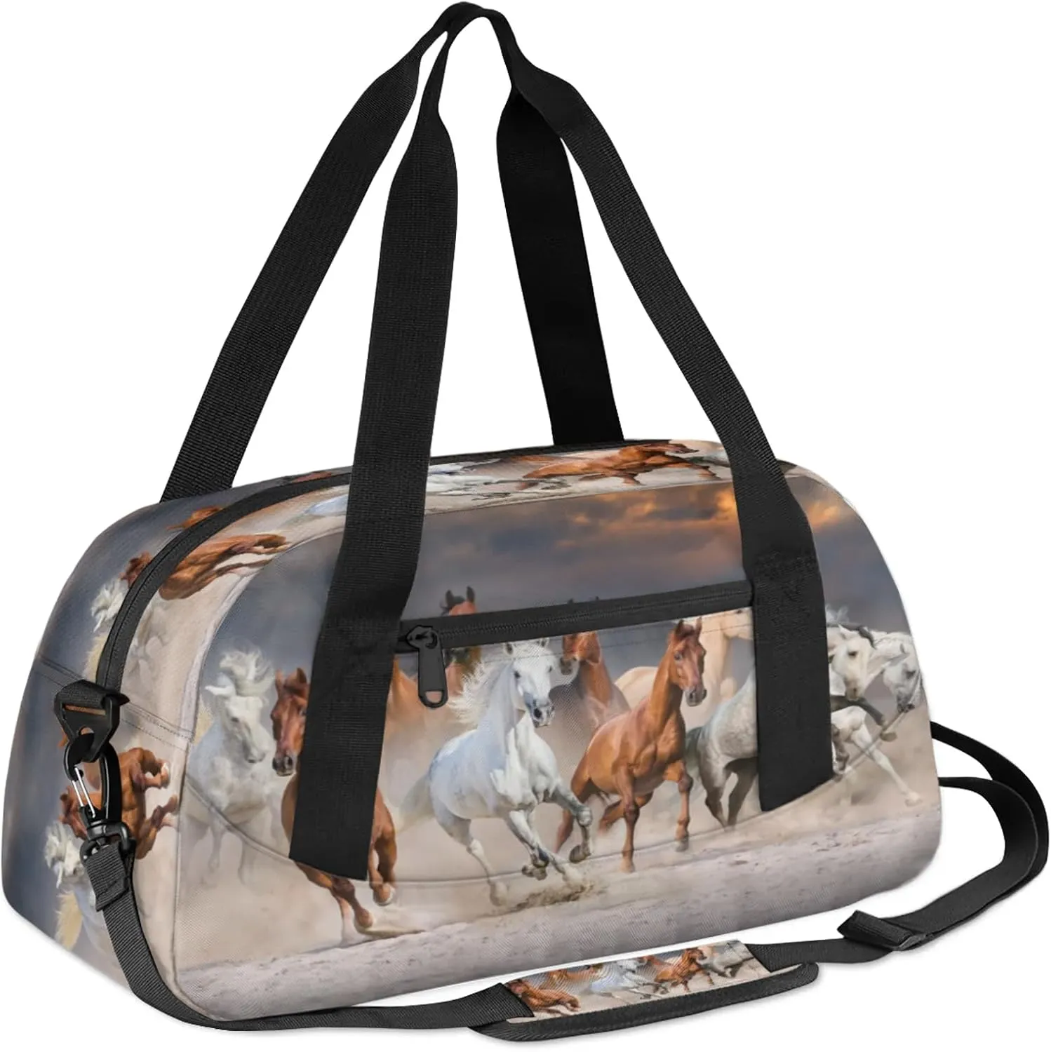 Animal Horse Kids Duffel Bag Lightweight Waterproof Sports Gym Bag with Front Zipper Pocket Foldable Weekender Overnight Bag for School Practice Gymnastic Ballet