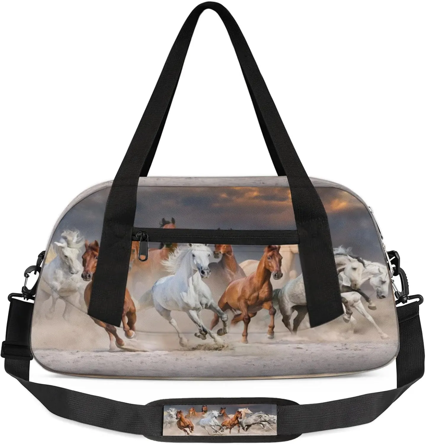 Animal Horse Kids Duffel Bag Lightweight Waterproof Sports Gym Bag with Front Zipper Pocket Foldable Weekender Overnight Bag for School Practice Gymnastic Ballet
