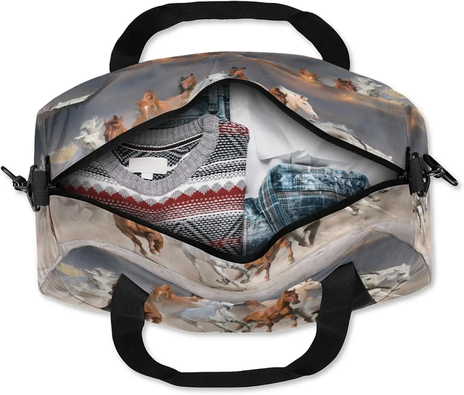 Animal Horse Kids Duffel Bag Lightweight Waterproof Sports Gym Bag with Front Zipper Pocket Foldable Weekender Overnight Bag for School Practice Gymnastic Ballet