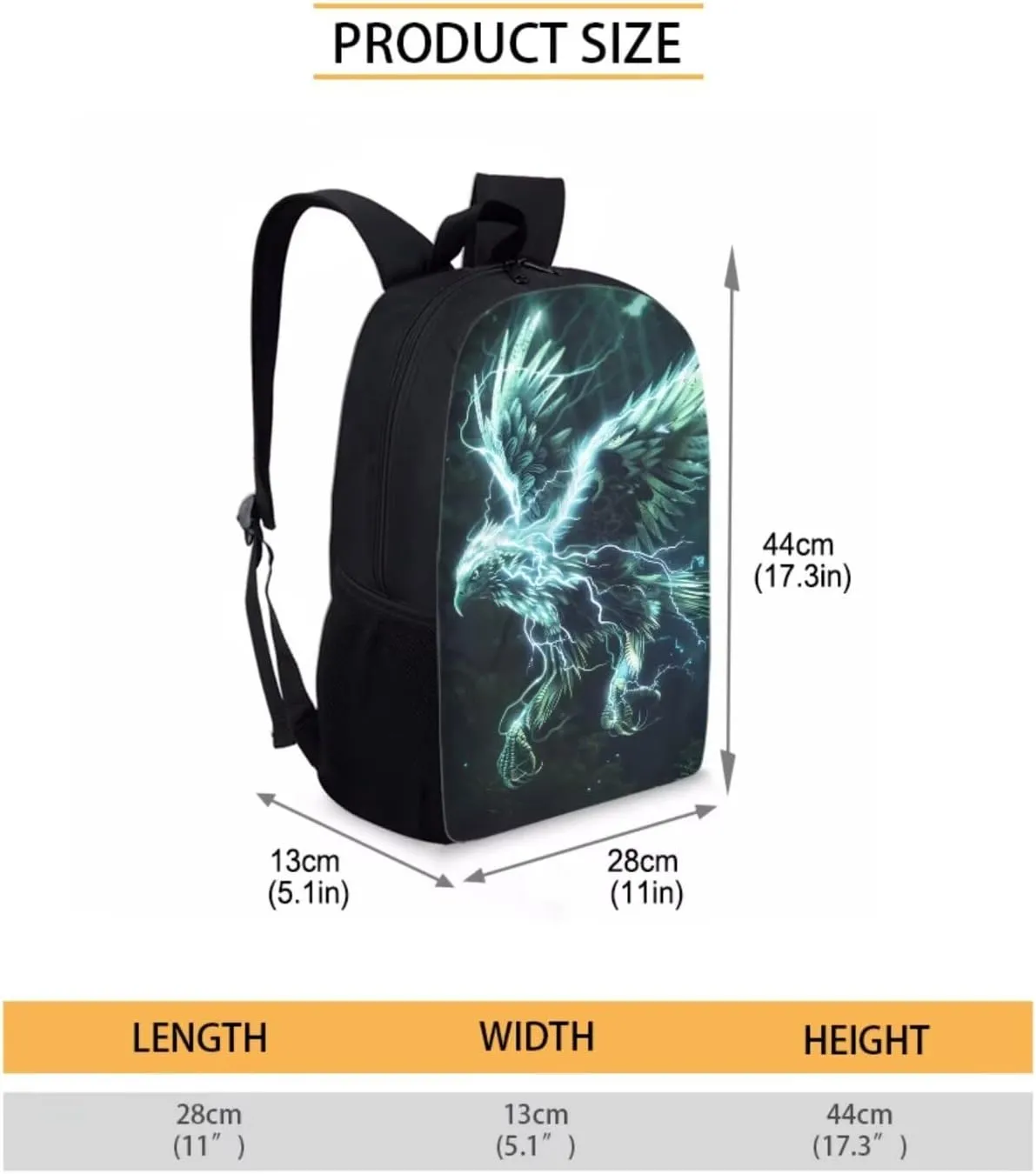 Animal Print Backpack with Lunch Box Pencil Case Cool Eagle Backpack for Boys Girls Large Capacity Lightweight Green 17 Inch School Bag Set for Kids