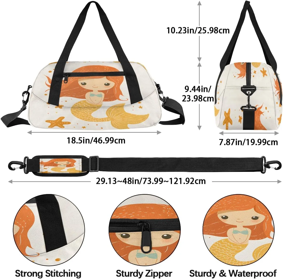 Animals Mermaids Kids Duffle Bag Boys Girls Small Sport Dance Gym Bag for Overnight Travel Weekender Carry On