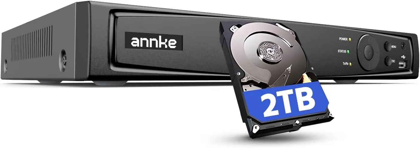 ANNKE 16 Channel NVR for Security Camera, 16CH 12MP Network Video Recorder with 2TB Hard Drive Disk, Supports 12MP/8MP/6MP/5MP/2MP PoE IP Cameras, 24/7 Surveillance Recording