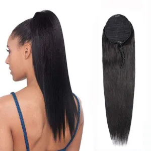 Annora Ponytail Hair Extension Human Hair Afro Straight Hair Ponytail for Black Women Human Hair Brazilian Virgin Hair Drawstring Ponytail Remy Hair Extensions(16 Inches, 105g)