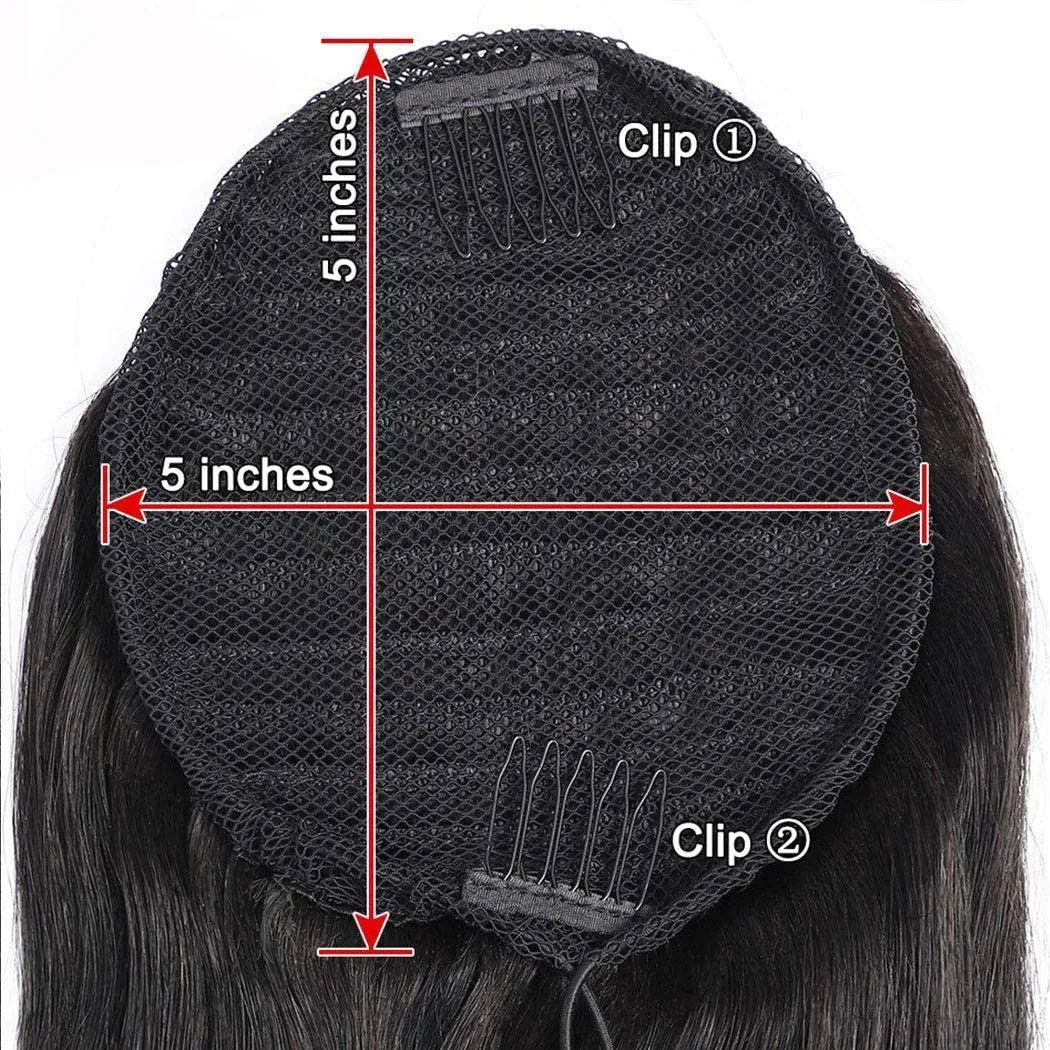 Annora Ponytail Hair Extension Human Hair Afro Straight Hair Ponytail for Black Women Human Hair Brazilian Virgin Hair Drawstring Ponytail Remy Hair Extensions(16 Inches, 105g)