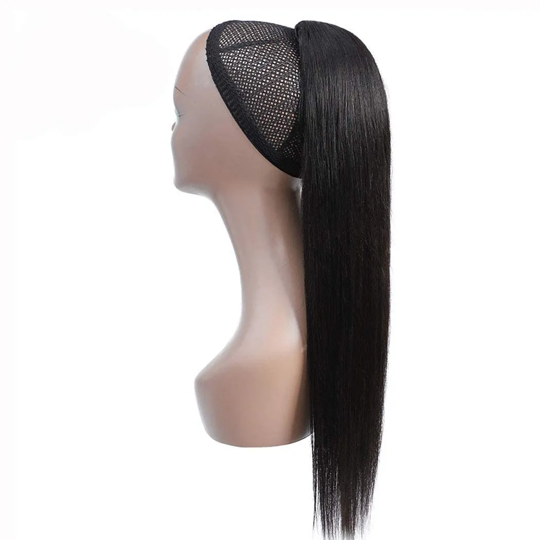 Annora Ponytail Hair Extension Human Hair Afro Straight Hair Ponytail for Black Women Human Hair Brazilian Virgin Hair Drawstring Ponytail Remy Hair Extensions(16 Inches, 105g)