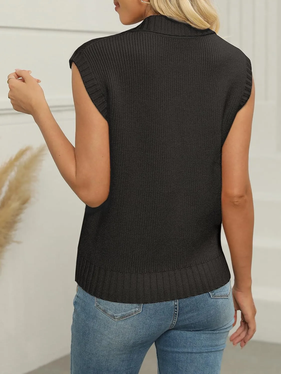 ANRABESS Women Summer Tank Tops Striped Sleeveless Polo V Neck Knit Sweater Vest Shirts 2025 Trendy Cute Outfits