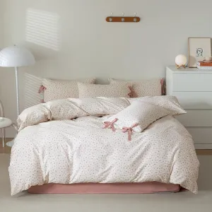 AOJIM Pink Floral Duvet Cover Set for Girls Women, Pure Cotton Soft Bedding Comforter Cover Set 3pcs for Room Decor, 1 Exquisite Quilt Cover Twin Size and 2 Pillowcases with Bowknot, No Comforter