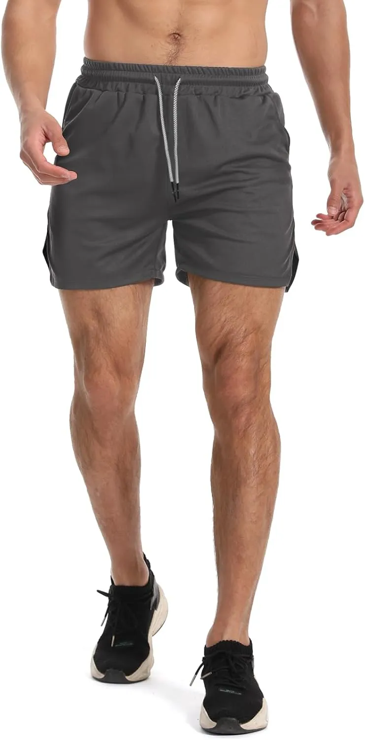 Aolesy Men's Gym Workout Shorts 5" Lightweight Bodybuilding Athletic Shorts Running Training with Zip Pockets & Towel Loop