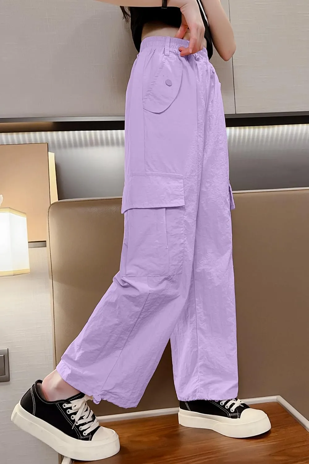 AOWKULAE Girls' Quick Drying & Waterproof Multi-Pockets Cargo Pant 5-14 Years