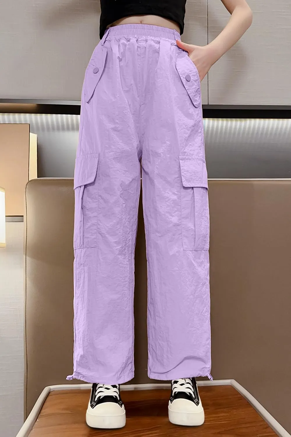 AOWKULAE Girls' Quick Drying & Waterproof Multi-Pockets Cargo Pant 5-14 Years