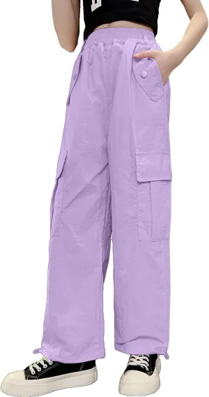 AOWKULAE Girls' Quick Drying & Waterproof Multi-Pockets Cargo Pant 5-14 Years
