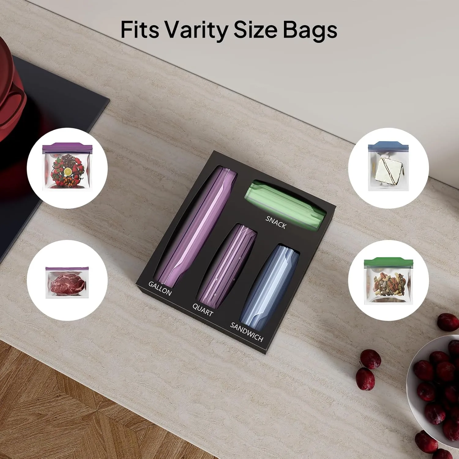 Aquiver Acrylic Food Storage Bags Organizer Bags Holder (Black), Clear