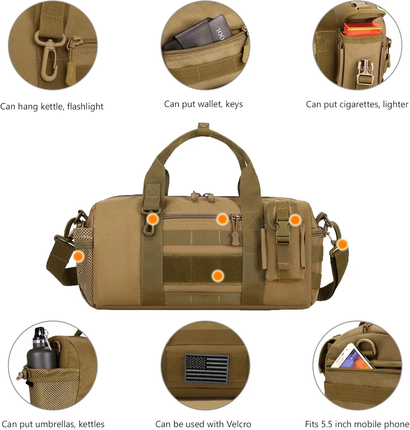 ArcEnCiel Small Tactical Duffle Bag Men Gym Pack Molle Shoulder Bags Shoes Storage Sports Handbag with Patch