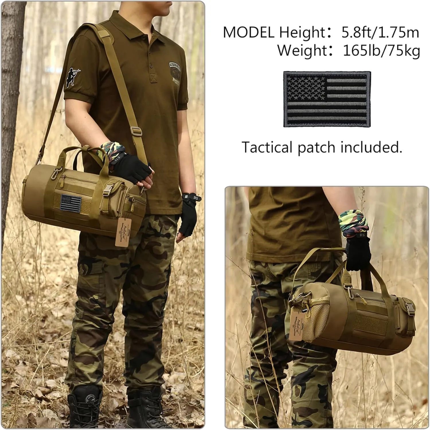 ArcEnCiel Small Tactical Duffle Bag Men Gym Pack Molle Shoulder Bags Shoes Storage Sports Handbag with Patch