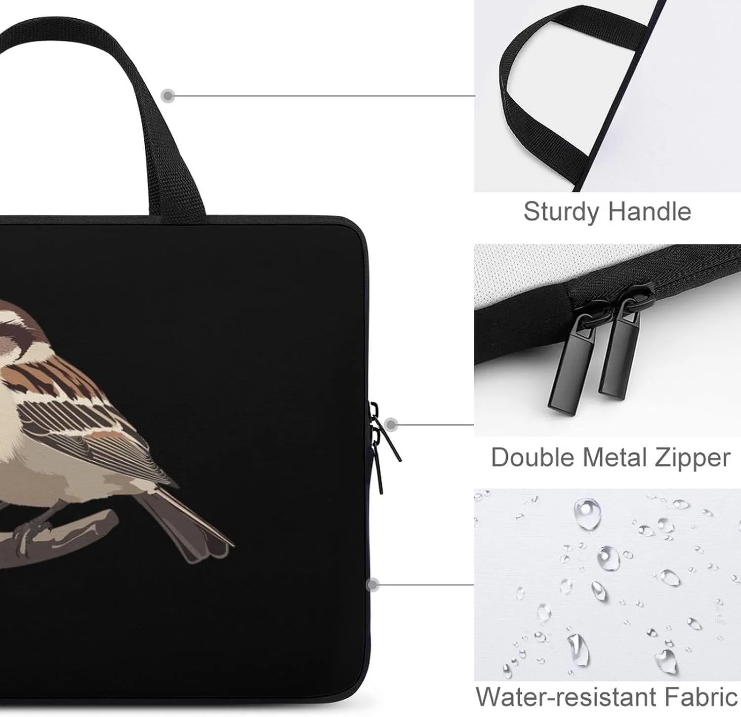 Arctic Sparrow Birds Laptop Sleeve Bag Computer Carrying Case Laptops Protective Cover for Travel Business