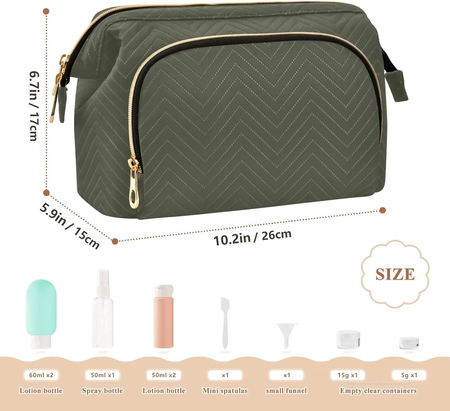 Army Green Makeup Bag Travel Toiletry Bag Makeup Case Box Cute Skincare Bag Organizer Small Cosmetic Bag Pouch Make Up Bags for Toiletries Women Purse Men Adults Trip Sports