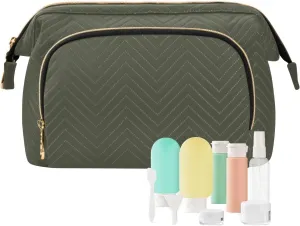 Army Green Makeup Bag Travel Toiletry Bag Makeup Case Box Cute Skincare Bag Organizer Small Cosmetic Bag Pouch Make Up Bags for Toiletries Women Purse Men Adults Trip Sports