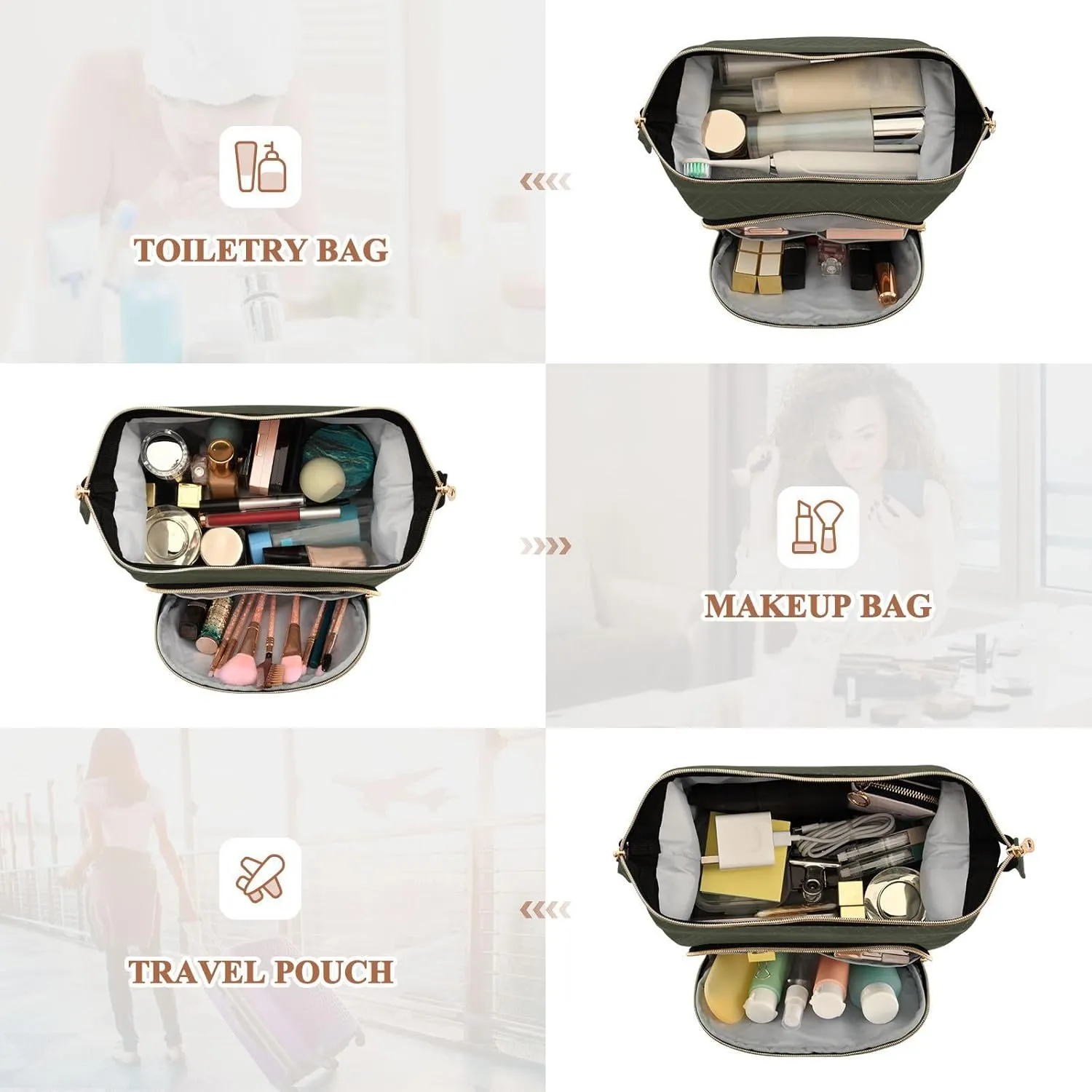 Army Green Makeup Bag Travel Toiletry Bag Makeup Case Box Cute Skincare Bag Organizer Small Cosmetic Bag Pouch Make Up Bags for Toiletries Women Purse Men Adults Trip Sports