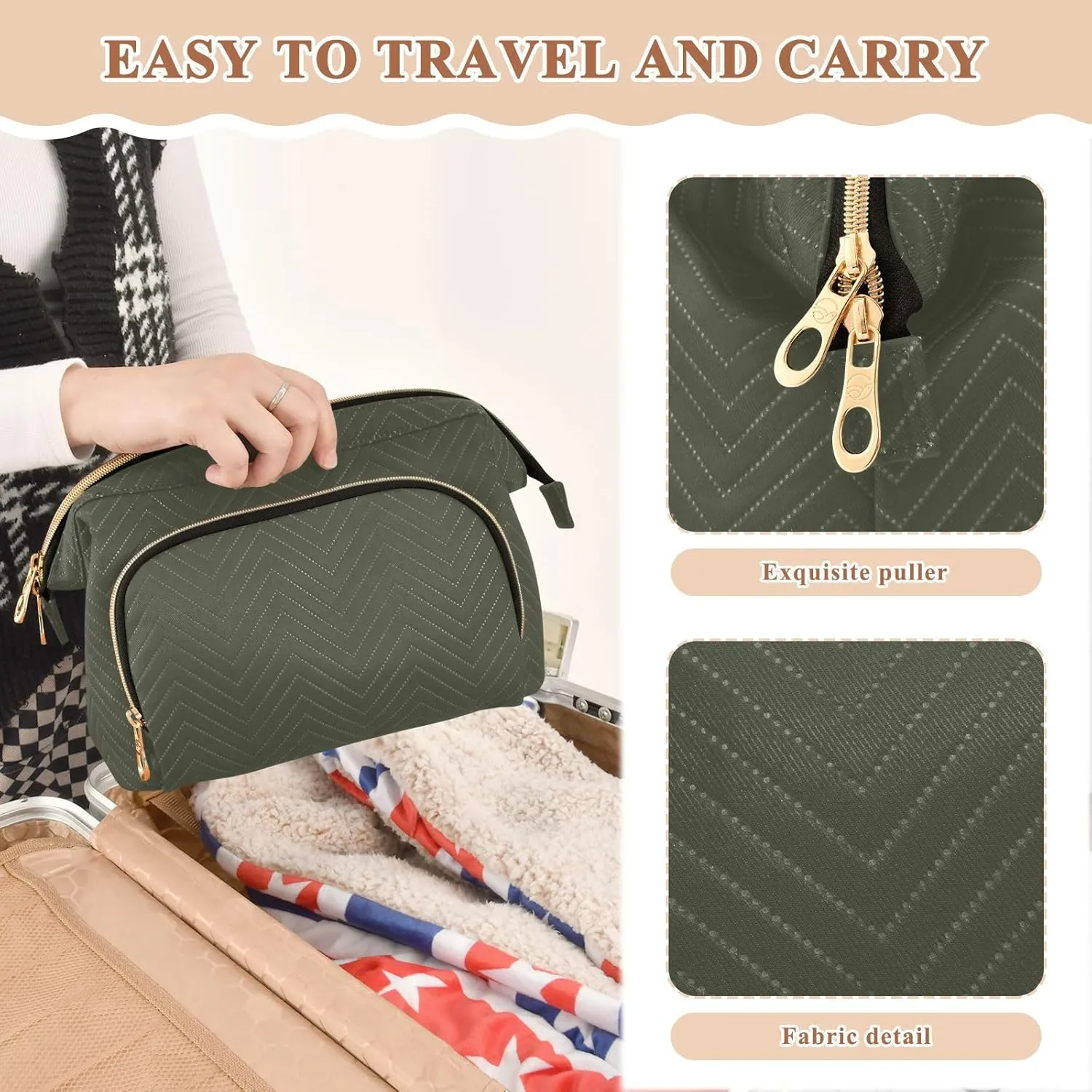 Army Green Makeup Bag Travel Toiletry Bag Makeup Case Box Cute Skincare Bag Organizer Small Cosmetic Bag Pouch Make Up Bags for Toiletries Women Purse Men Adults Trip Sports