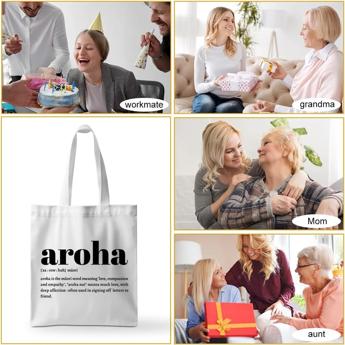 Aroha Kainga Whānau Aotearoa Aloha Mahalo Ohana Ahuihou Ubuntu Sawubona Definition Zulu Maori Hawaiian Tote Bag