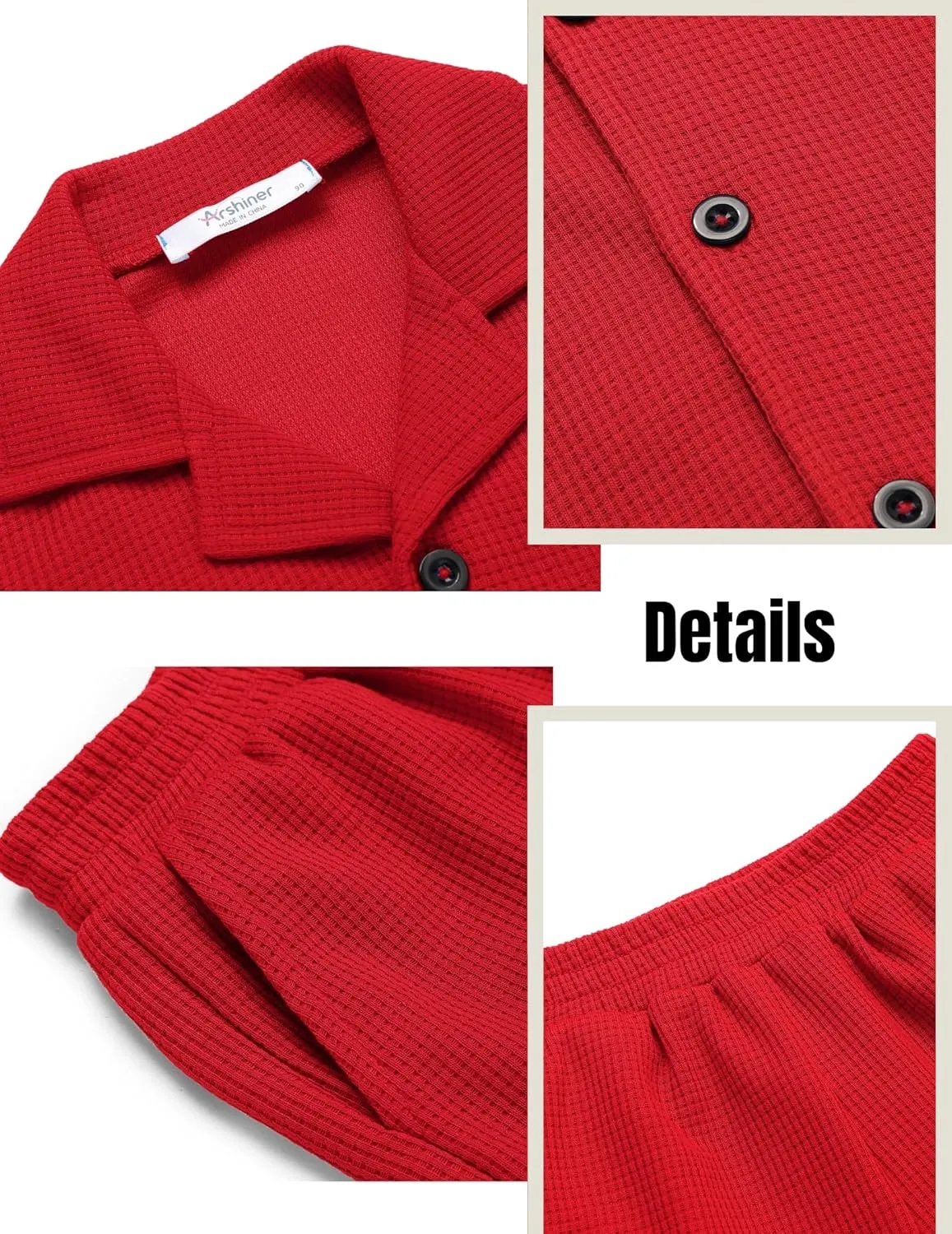 Arshiner Toddler Boys 2 Piece Summer Outfits Waffle Knit Short Sleeve Button Down Shirt & Casual Shorts Sets Size 2-7