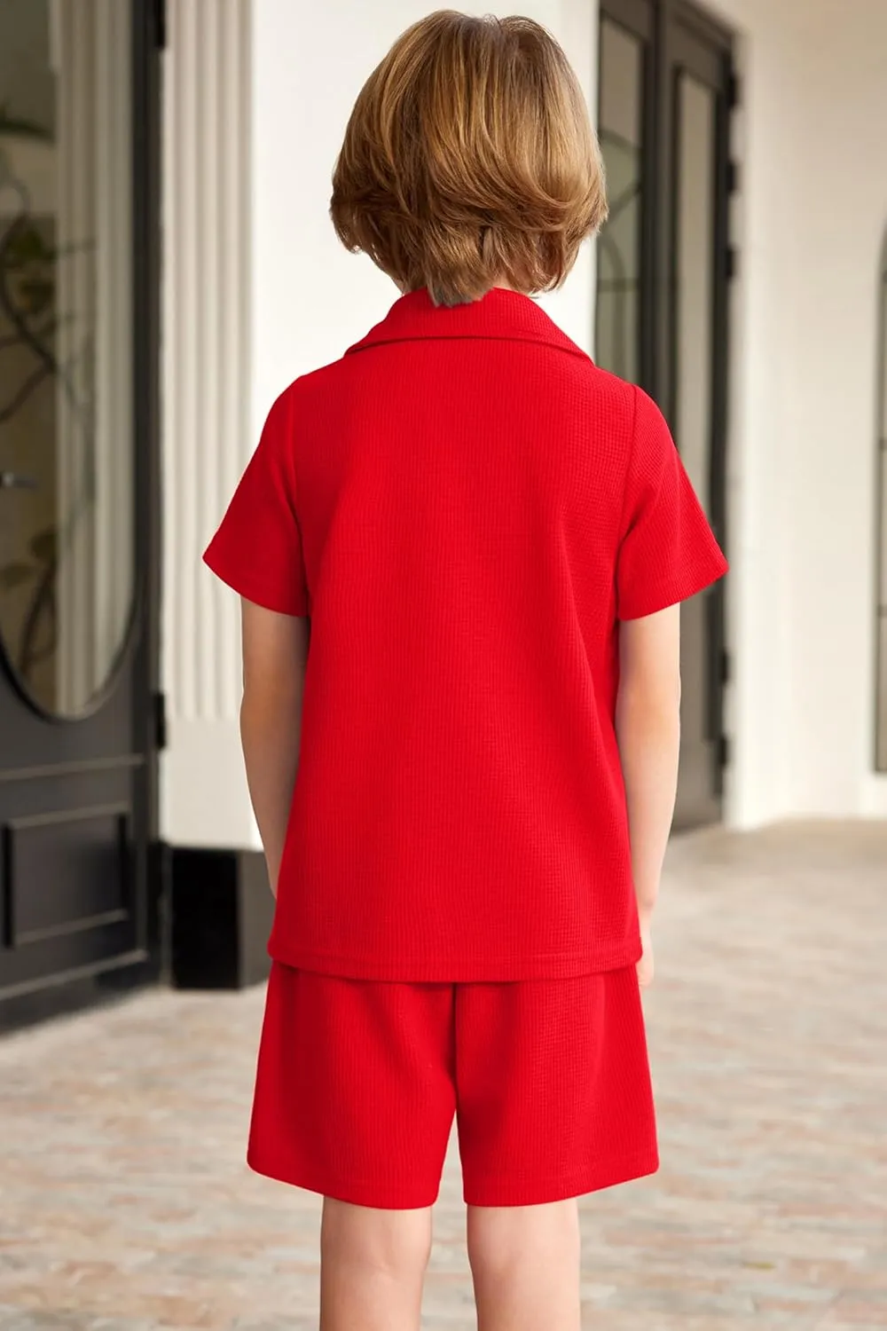 Arshiner Toddler Boys 2 Piece Summer Outfits Waffle Knit Short Sleeve Button Down Shirt & Casual Shorts Sets Size 2-7