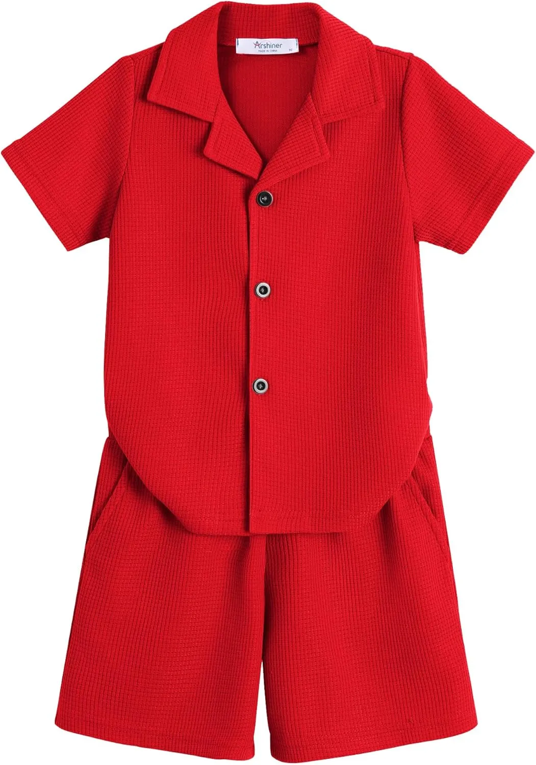 Arshiner Toddler Boys 2 Piece Summer Outfits Waffle Knit Short Sleeve Button Down Shirt & Casual Shorts Sets Size 2-7