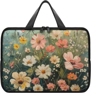 Art Flowers Laptop Sleeve with Handle, Laptop Tote Bags Tablet Carrying Case Universal 13 Inch Notebook/Reader, Water-Repellent Fabric Zipper Handbag Briefcase for Men/Women