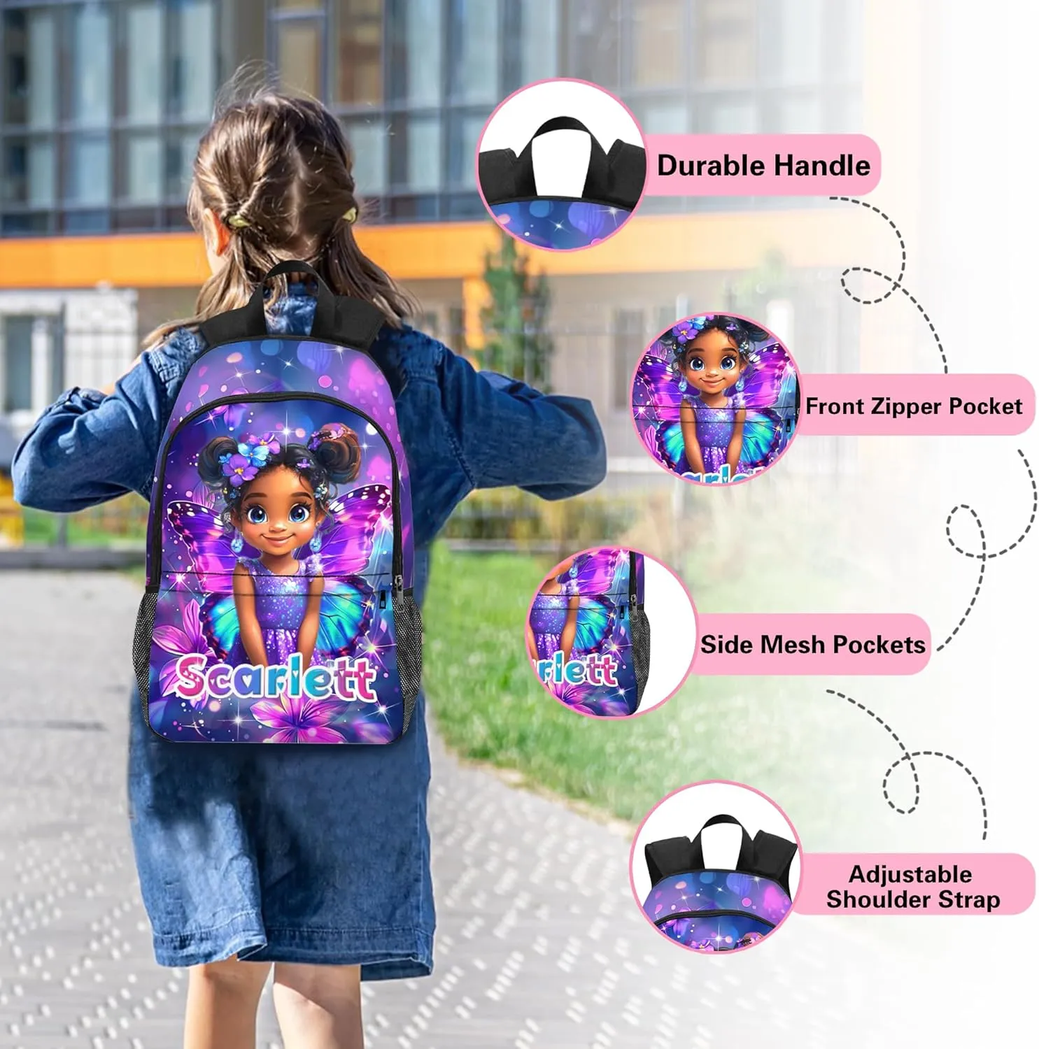 Artsadd Custom Kids Backpack with Lunch Box Set, Personalized Name School Bags Bookbag Lunch Bag for Boys Girls(Design 11)
