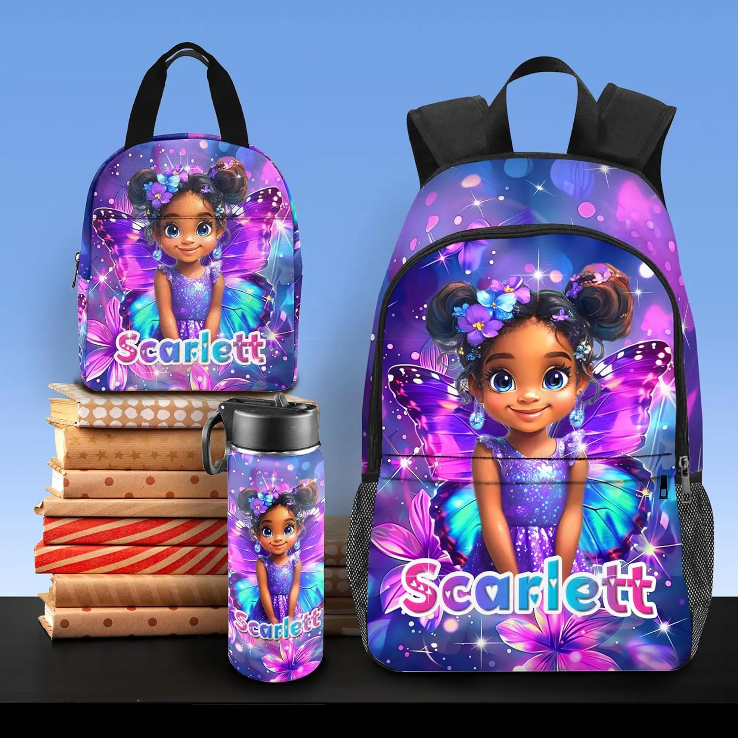 Artsadd Custom Kids Backpack with Lunch Box Set, Personalized Name School Bags Bookbag Lunch Bag for Boys Girls(Design 11)