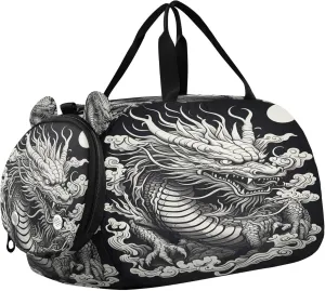 Asian Dragon Kids Overnight Sports Duffel Bags with Shoe Compartment & Wet Pocket Travel Sport Gym Bag for Girls Boys