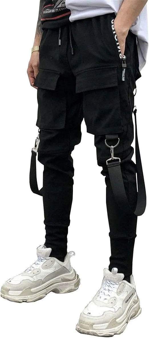 Astellarie Mens Casual Pants Multi-Pockets Fashion Cargo Joggers Gym Drawstring Long Pants
