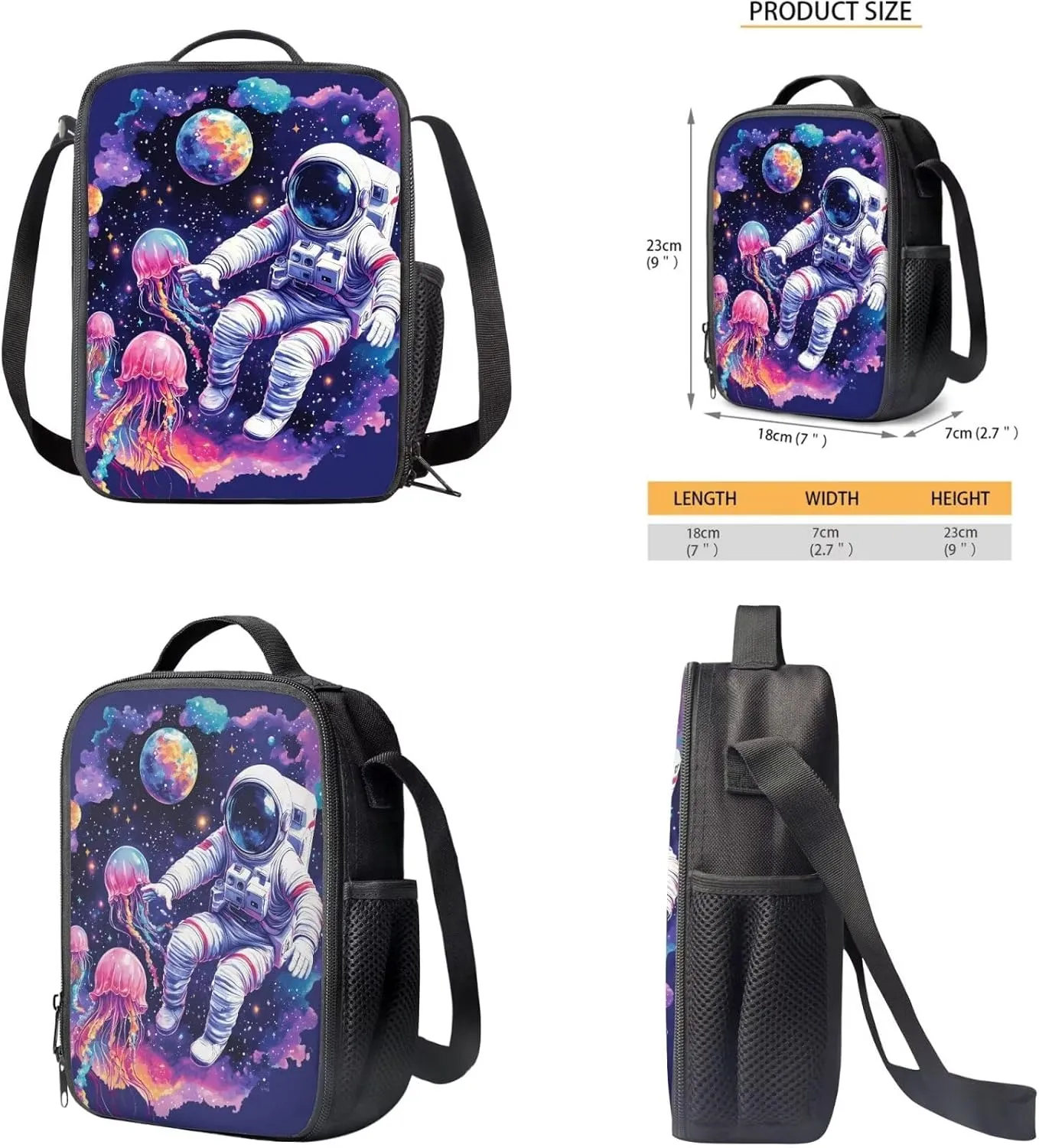 Astronaut Backpack for School Girls with Lunchbox and Pencil Case Bookbag with Water Bottle Sleeve Kids Large School Bags Set Cute Animal Book Bag Lunch Bag
