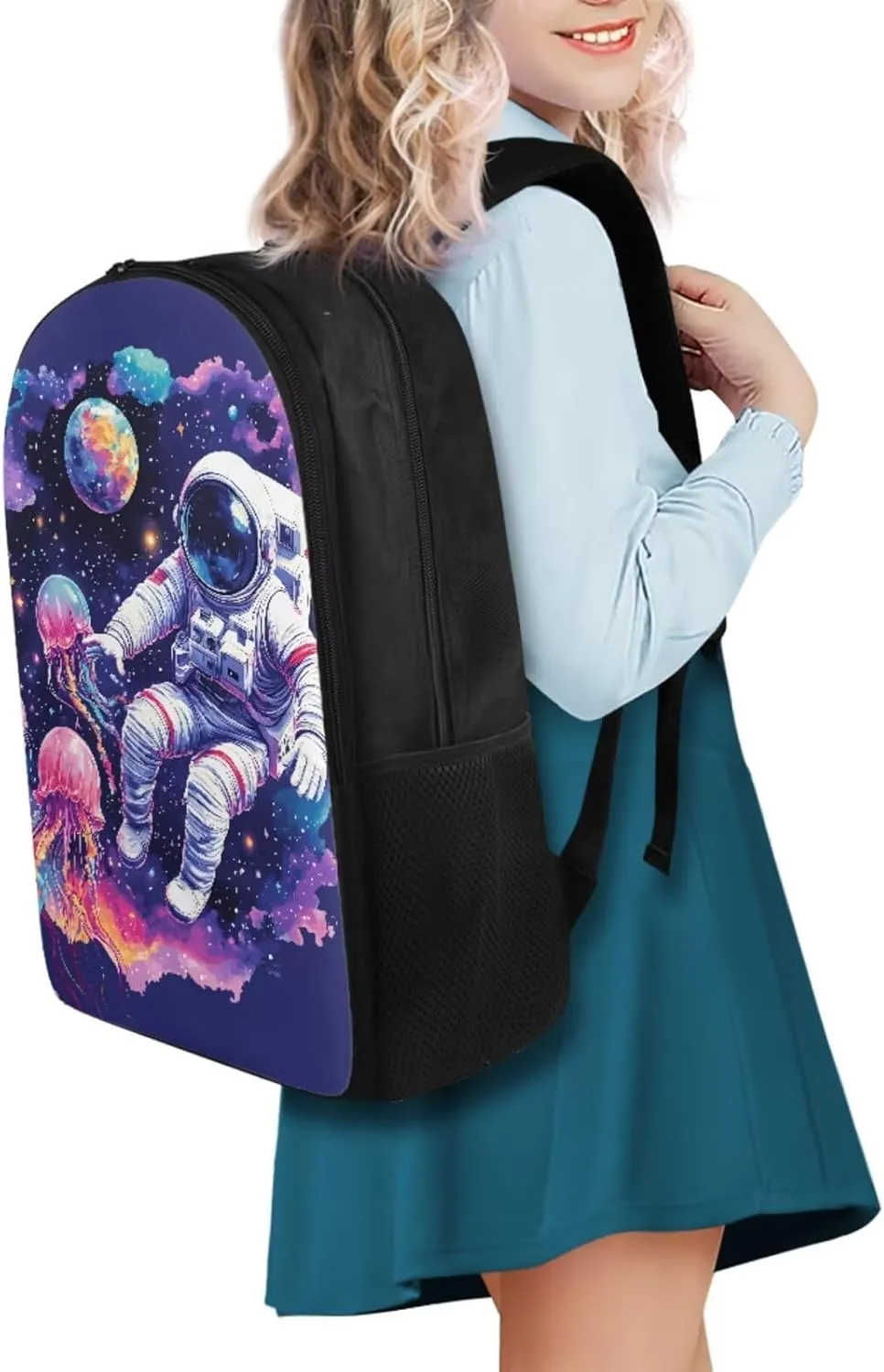 Astronaut Backpack for School Girls with Lunchbox and Pencil Case Bookbag with Water Bottle Sleeve Kids Large School Bags Set Cute Animal Book Bag Lunch Bag