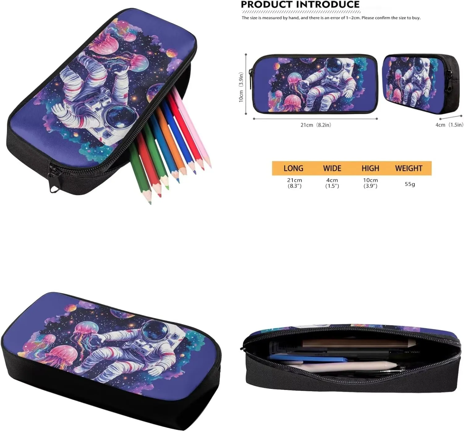 Astronaut Backpack for School Girls with Lunchbox and Pencil Case Bookbag with Water Bottle Sleeve Kids Large School Bags Set Cute Animal Book Bag Lunch Bag