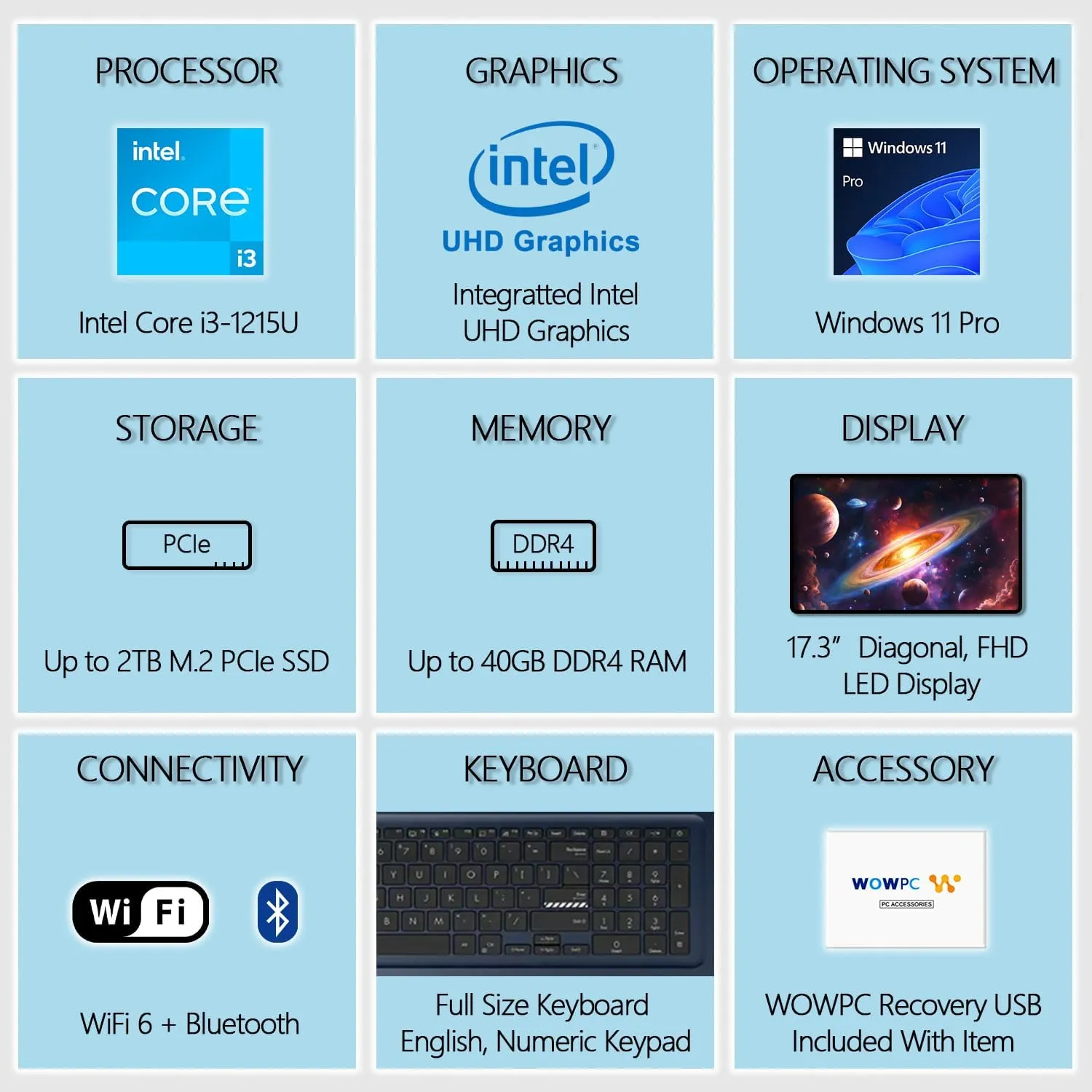 ASUS 17.3" Vivobook, Intel Core i3-1215U 6-core Processor (Beat i7-1165G7), 40GB RAM, 1TB SSD, FHD IPS Display, Intel UHD Graphics, USB-C, HDMI, Wi-Fi 6E, Windows 11 Pro, WOWPC Recovery USB