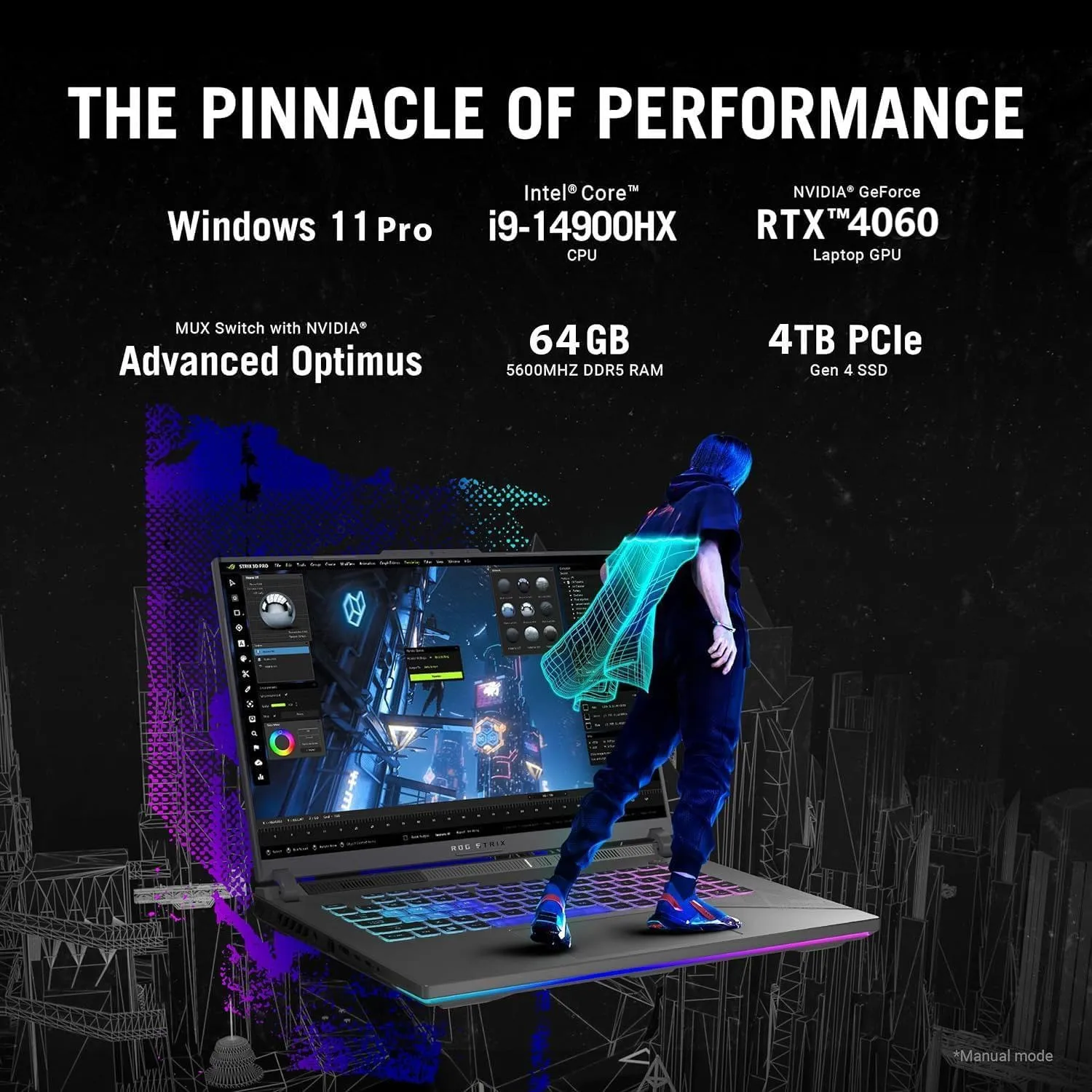 ASUS ROG Strix G16 Gaming Laptop, with Office Lifetime License, 16" WQXGA 240Hz Display, Intel 24-Core i9-14900HX, 64 GB DDR5, 4 TB SSD, GeForce RTX 4060, Wi-Fi 6E, Backlit KB, Windows 11 Pro