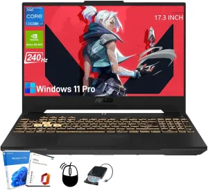 ASUS TUF F17 Gaming Laptop - 17.3" 240Hz 2K WQHD Display, Intel i7-13620H(up to 4.9 GHz), NVIDIA GeForce RTX 4070, RGB Backlit KB, Wi-Fi 6, 64GB DDR5, 1TB SSD, Windows 11 Pro, MS Office Pro