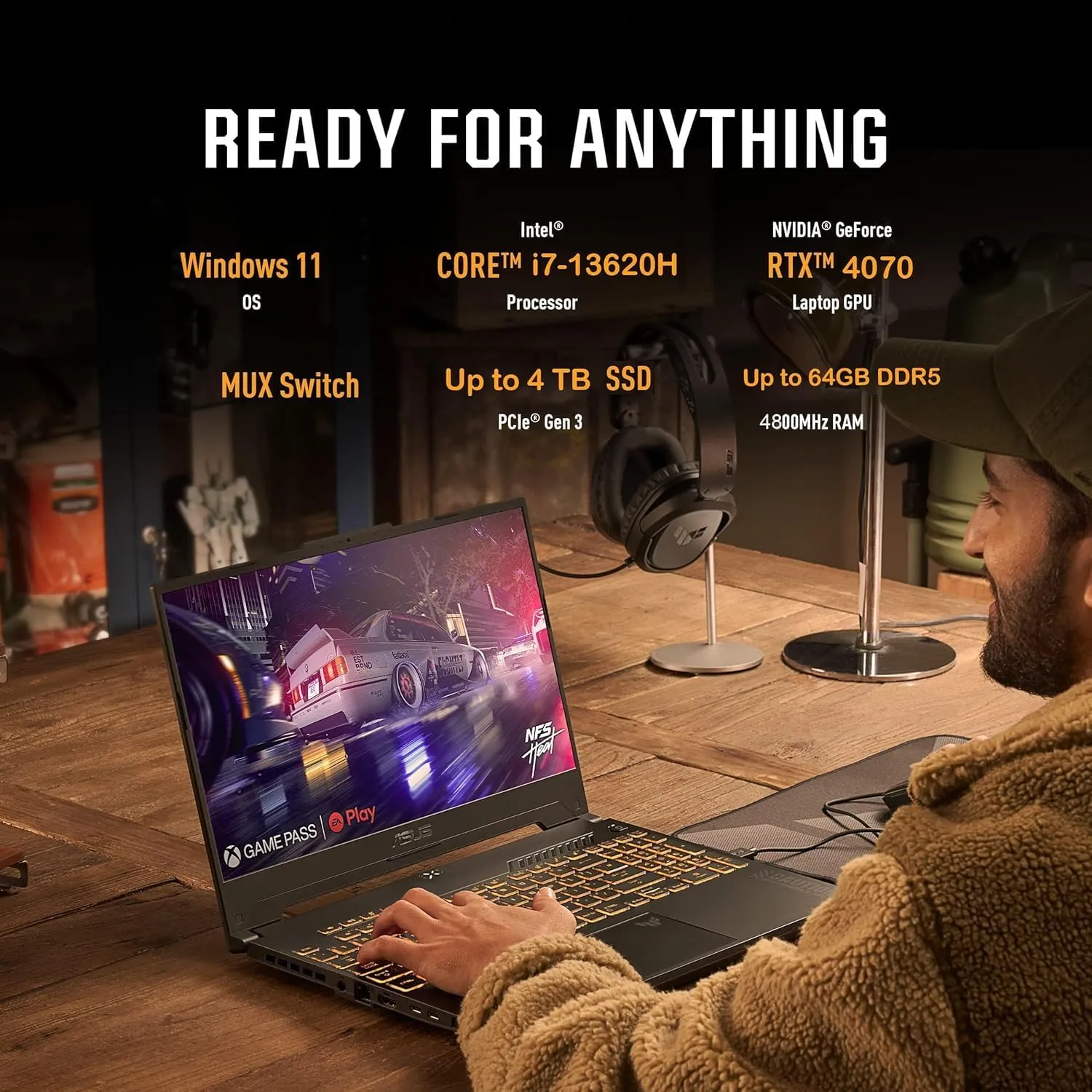 ASUS TUF Gaming F17 Laptop, 17.3" 240Hz FHD Display, Intel i7-13620H(Beat i9-12900), GeForce RTX 4070, 32 GB DDR5, 1 TB SSD, Backlit Keyboard, Windows 11 Pro & MS Office Pro Lifetime