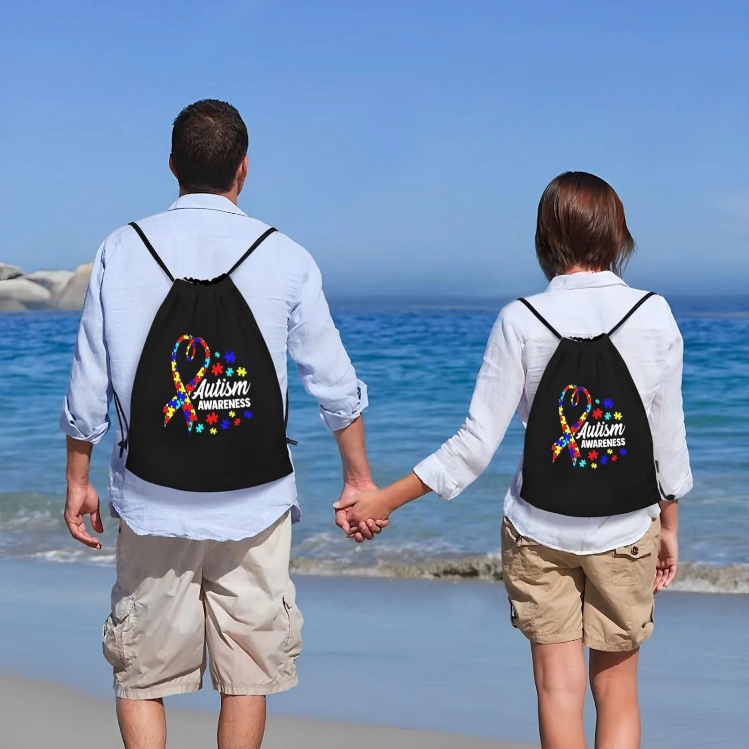 Autism Awareness Drawstring Bags Autism Adjustable Bags Backpack for Sports, Gym, Yoga,Travel, Swimming, Beach