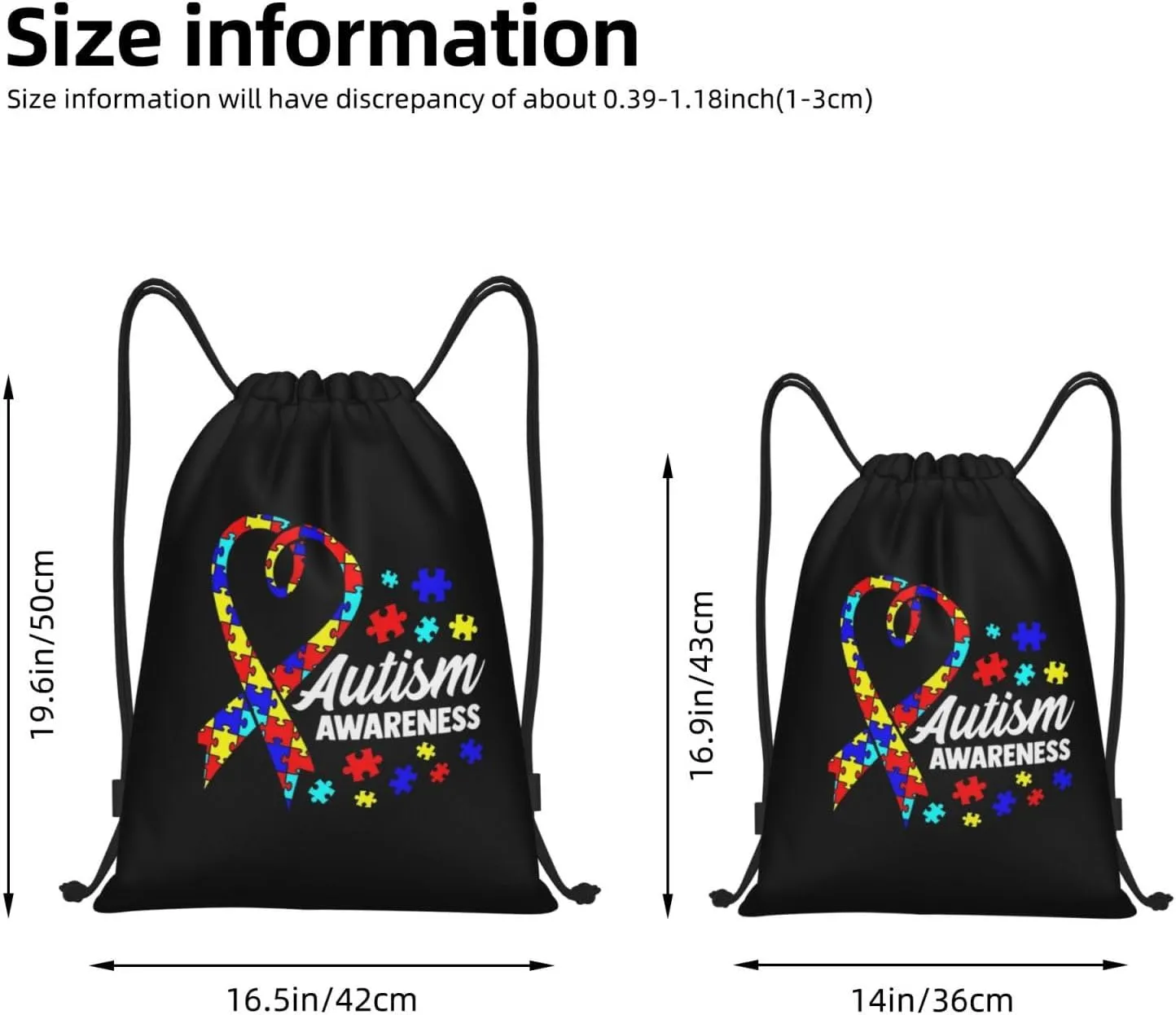Autism Awareness Drawstring Bags Autism Adjustable Bags Backpack for Sports, Gym, Yoga,Travel, Swimming, Beach