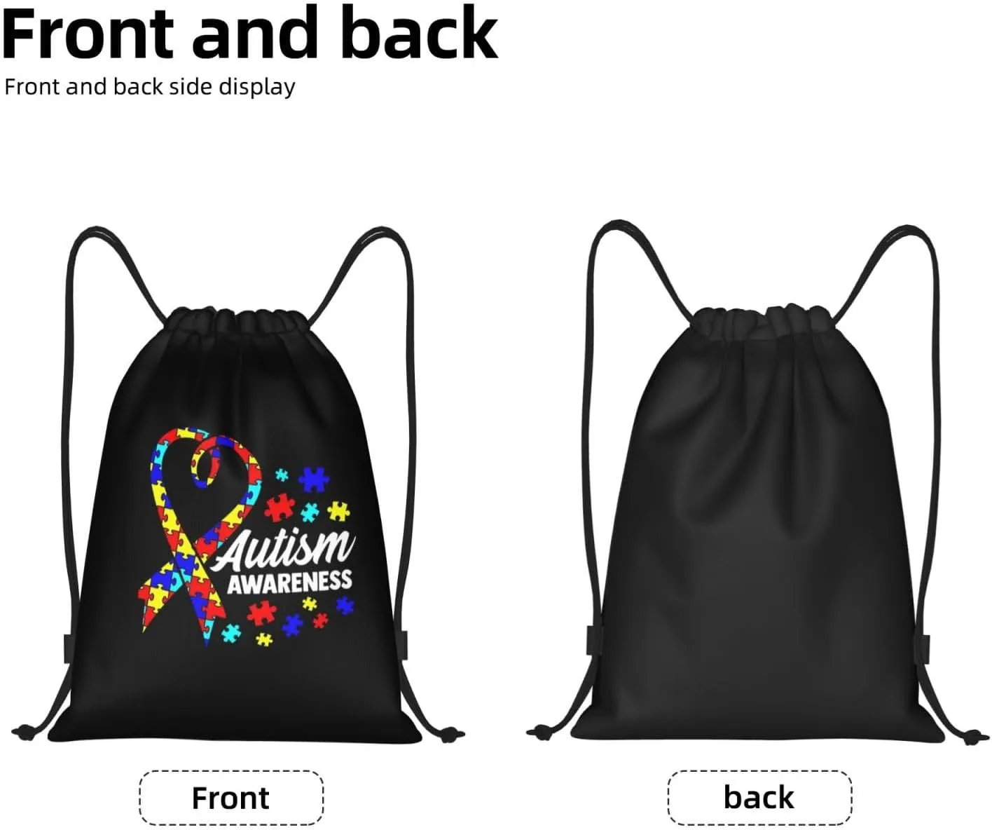 Autism Awareness Drawstring Bags Autism Adjustable Bags Backpack for Sports, Gym, Yoga,Travel, Swimming, Beach