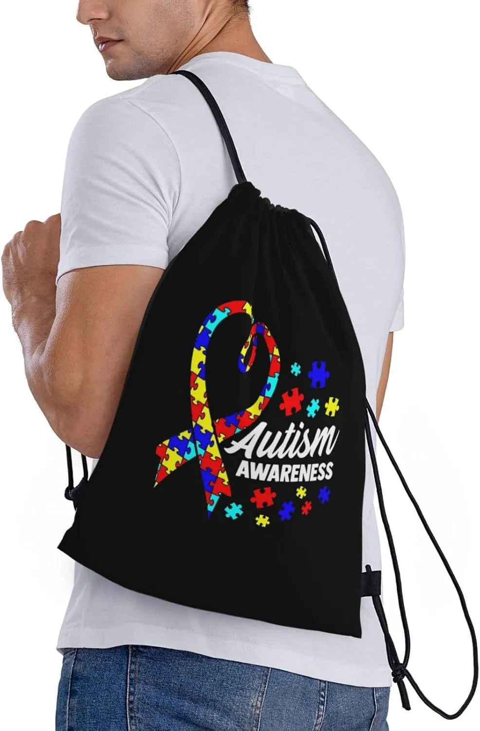 Autism Awareness Drawstring Bags Autism Adjustable Bags Backpack for Sports, Gym, Yoga,Travel, Swimming, Beach