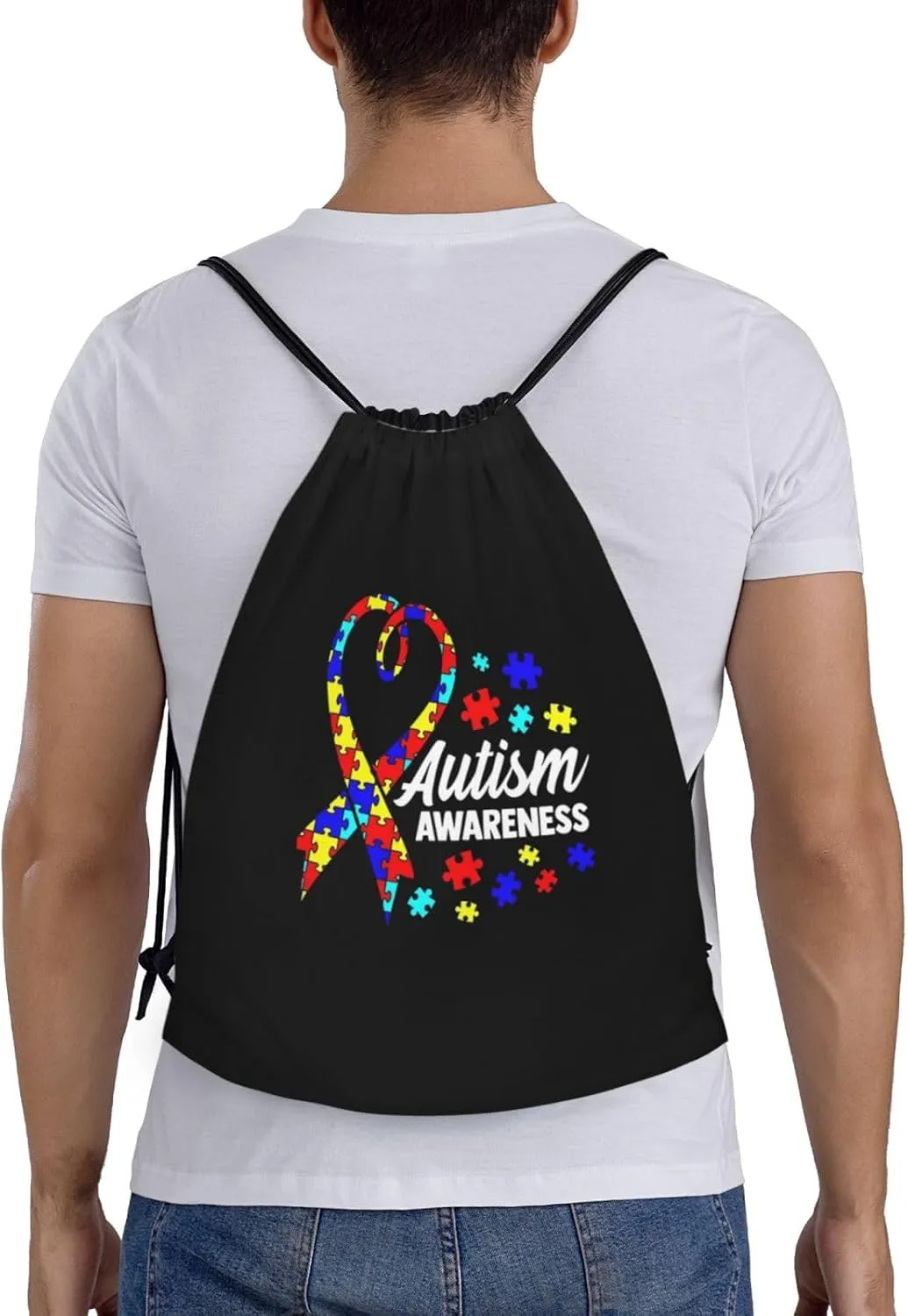 Autism Awareness Drawstring Bags Autism Adjustable Bags Backpack for Sports, Gym, Yoga,Travel, Swimming, Beach
