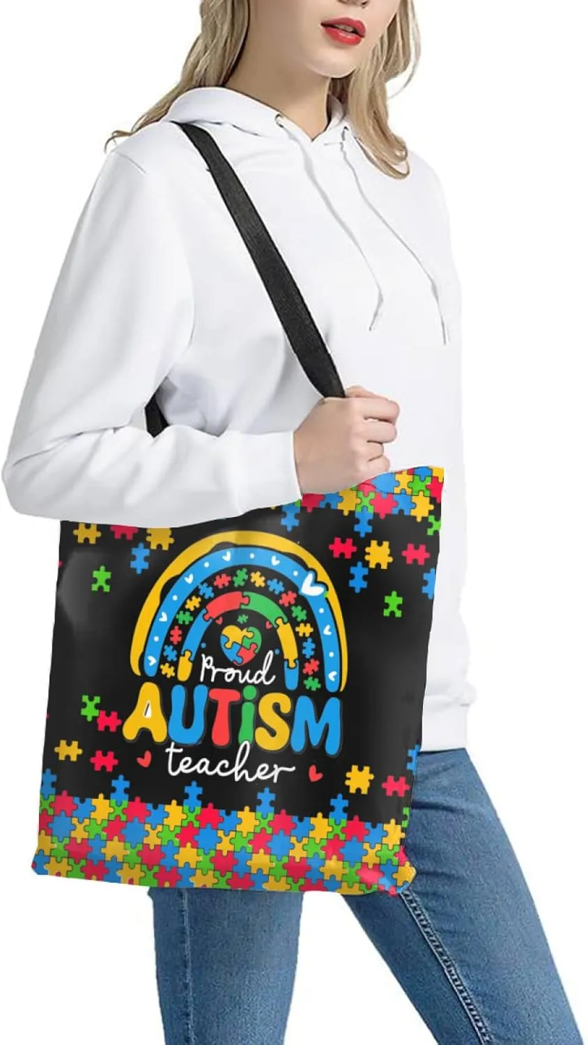 Autism Awareness Gifts For Autism Teacher,Autism Tote Bag Handbag Reusable Shopping Grocery Bags Teacher Gifts