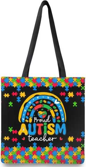 Autism Awareness Gifts For Autism Teacher,Autism Tote Bag Handbag Reusable Shopping Grocery Bags Teacher Gifts