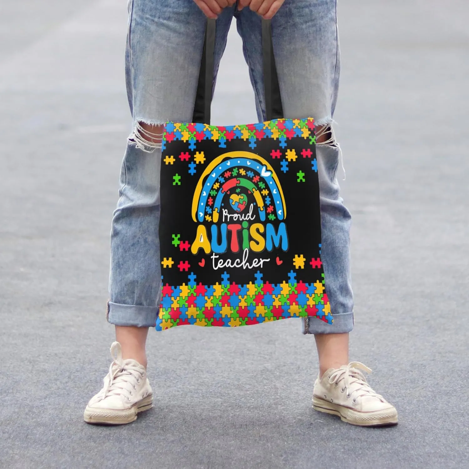 Autism Awareness Gifts For Autism Teacher,Autism Tote Bag Handbag Reusable Shopping Grocery Bags Teacher Gifts
