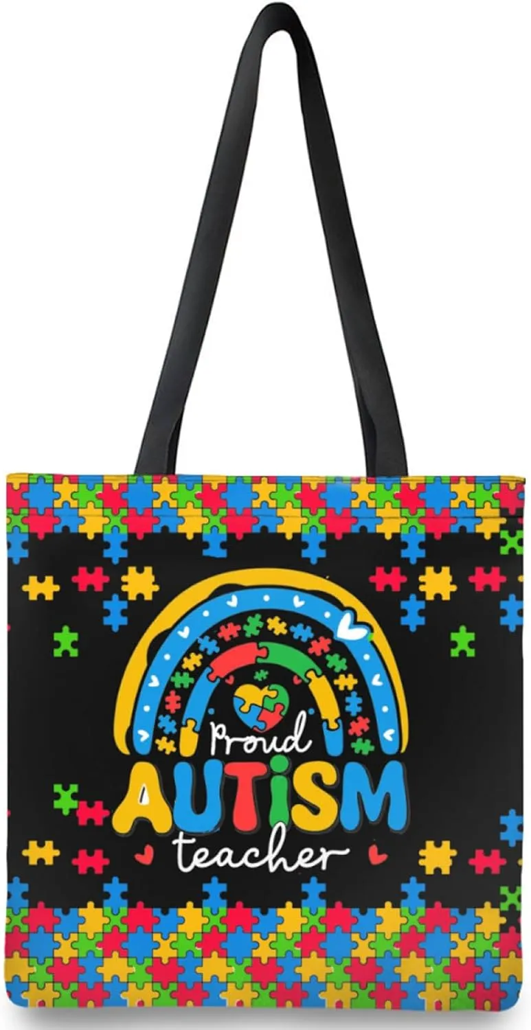 Autism Awareness Gifts For Autism Teacher,Autism Tote Bag Handbag Reusable Shopping Grocery Bags Teacher Gifts